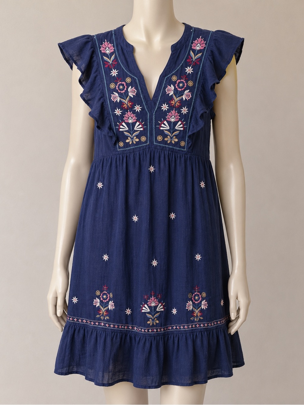 100% cotton sundress Peasant Boho Festival Dress Embroidery accents size Large